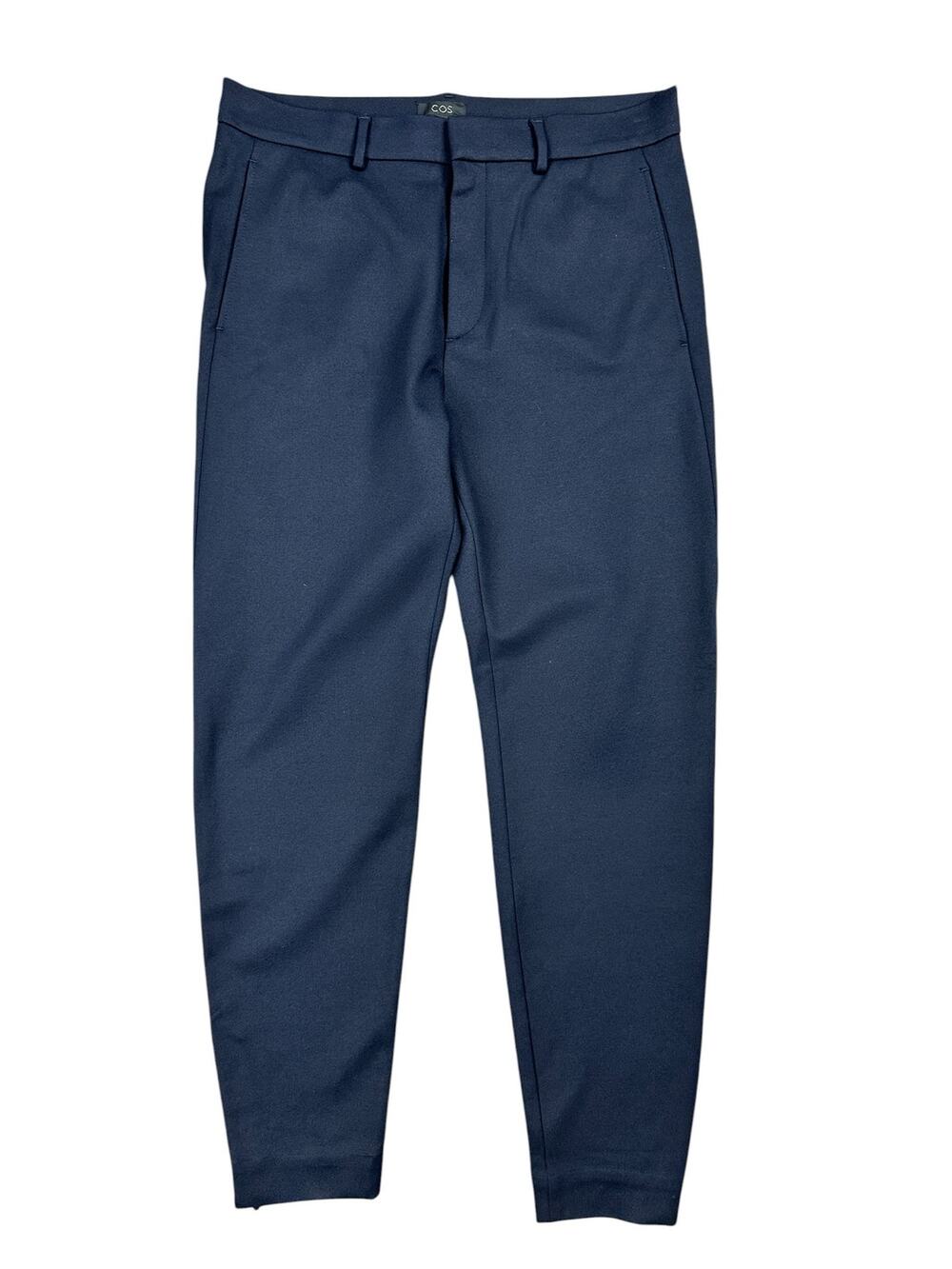 COS Slim Tapered Viscose Blend Ankle Zip Trousers Navy — 34R